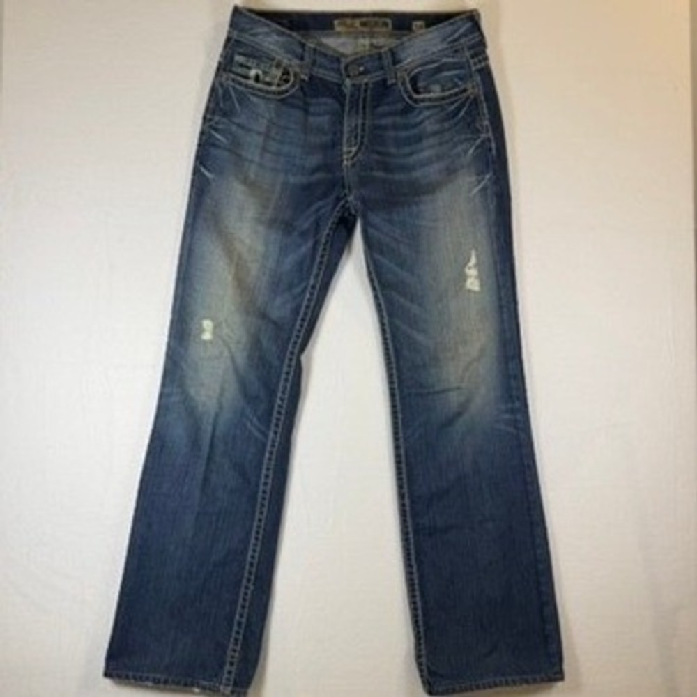 BKE Justin Mens Straight Leg Medium Wash Distressed Jeans 34x36 Buckle Y2K
